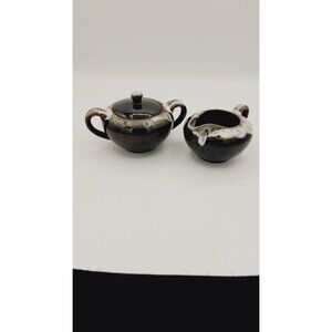 DEL CORONADO NASCO PRODUCT BROWN DRIP GLAZE CREAMER AND LIDDED SUGAR